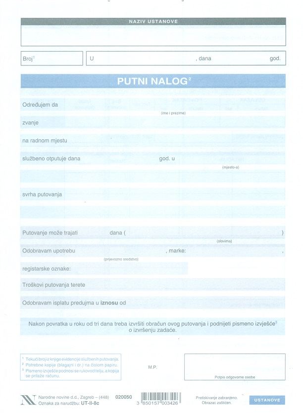 TI.II-8c Putni nalog s putnim računom A5 NN +