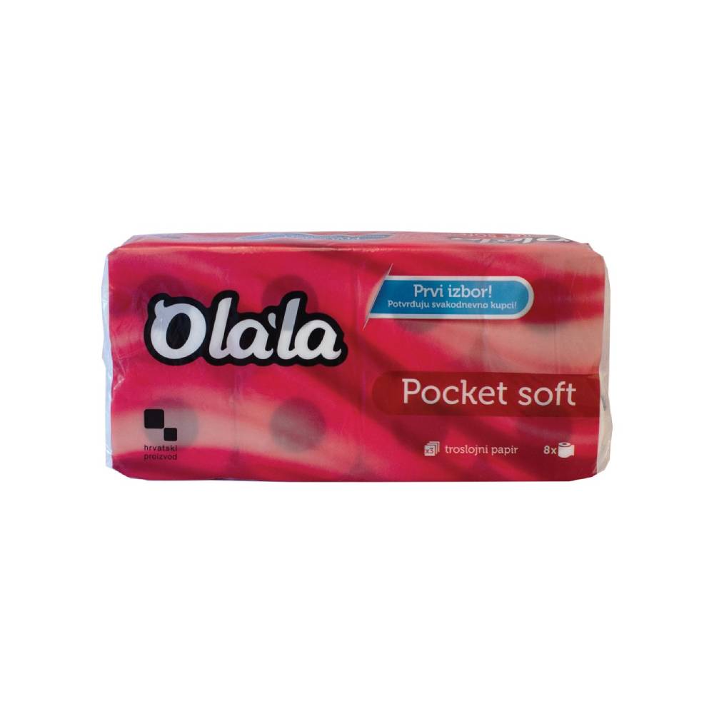Papir toaletni v roli 3-slojni 8/1 bel Olala Pocket soft