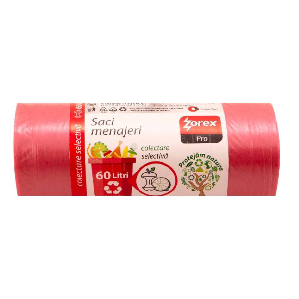 Vrečke za smeti 60L 58x68 cm 10/1 LDPE Zorex rdeče za organske odpadke