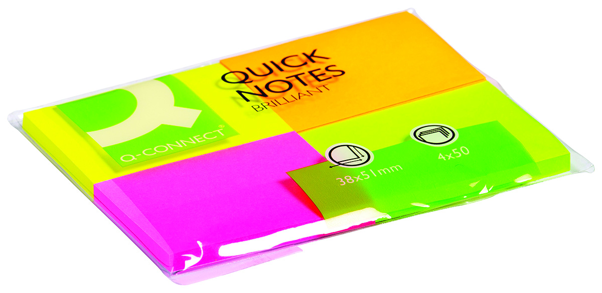 Lističi samolepilni 38x51mm 4x50 listov neonskih barv Q-Connect