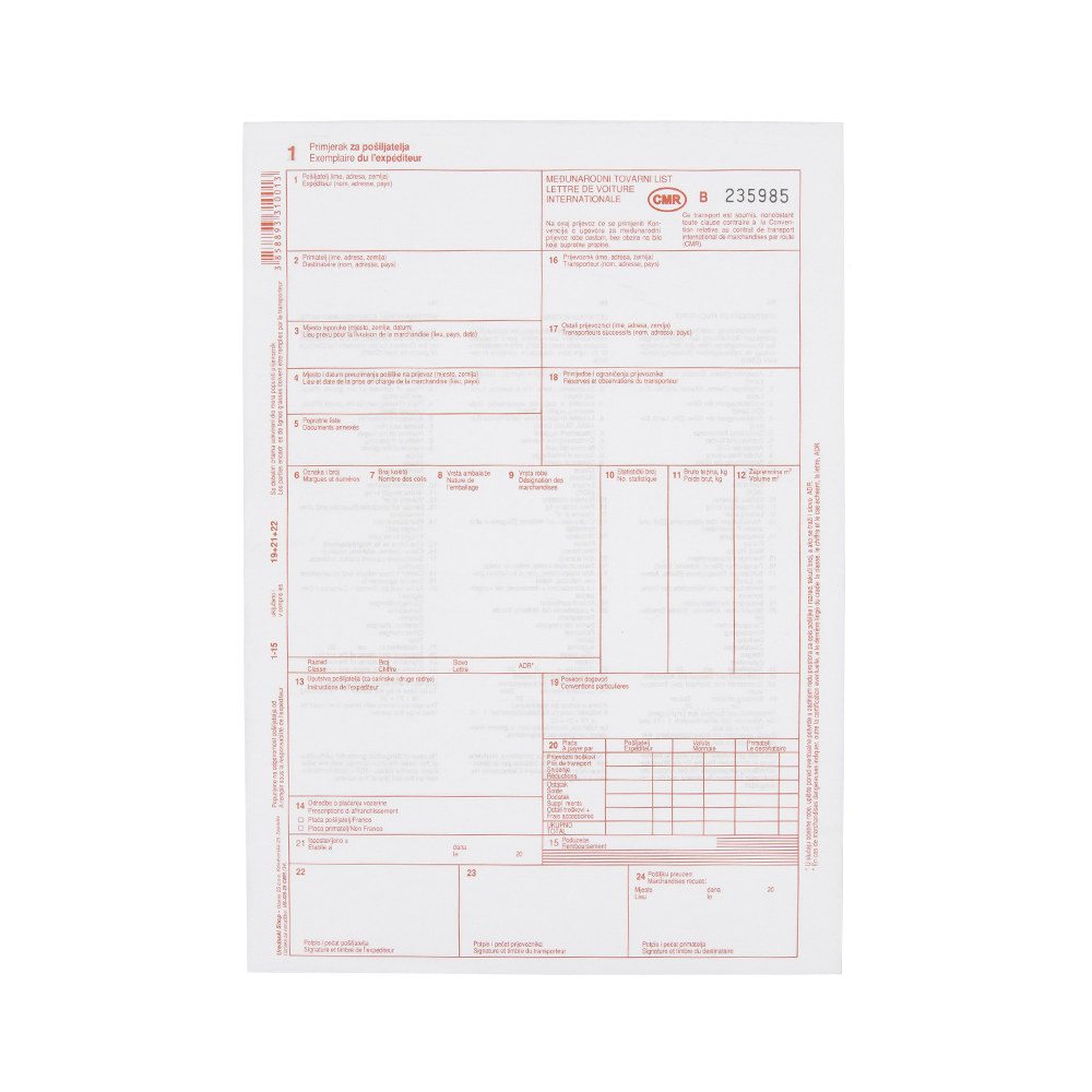 TI.XIII-29/ncr Međunarodni tovarni list CMR, 1+6 listova