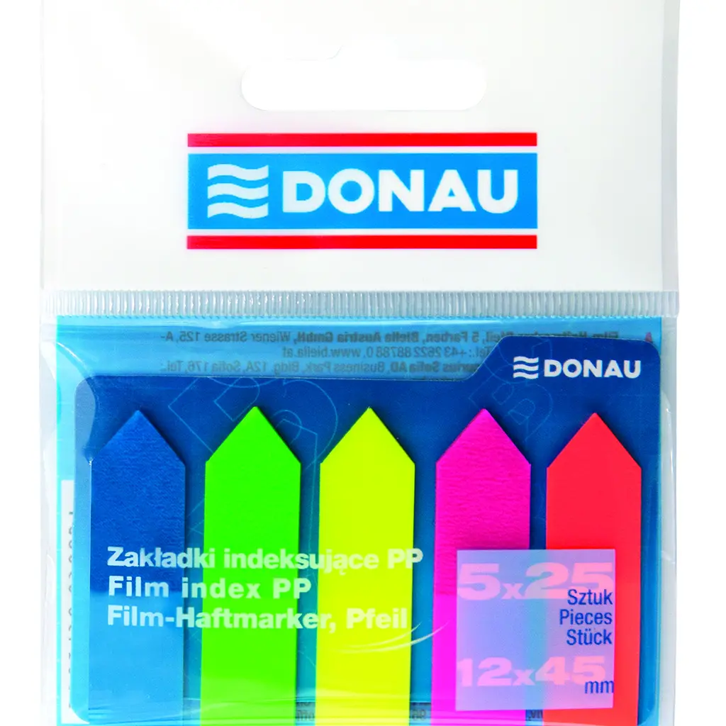 Zastavica 45x12mm 5x25 listov film polprozoren Donau puščica 5 barv-0