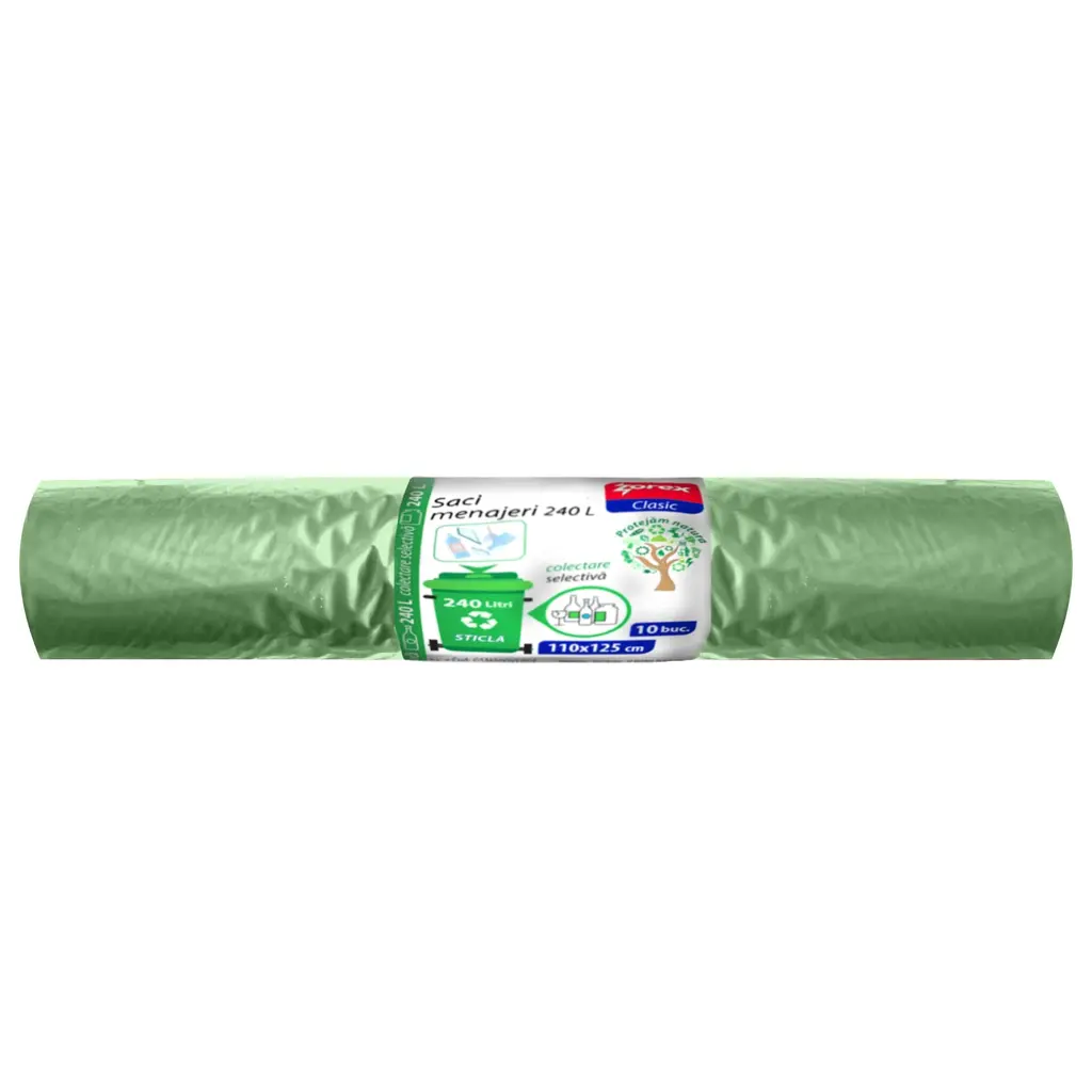 Vrečke za smeti 240L 110x125cm 10/1 LDPE Zorex zelene za steklo-0