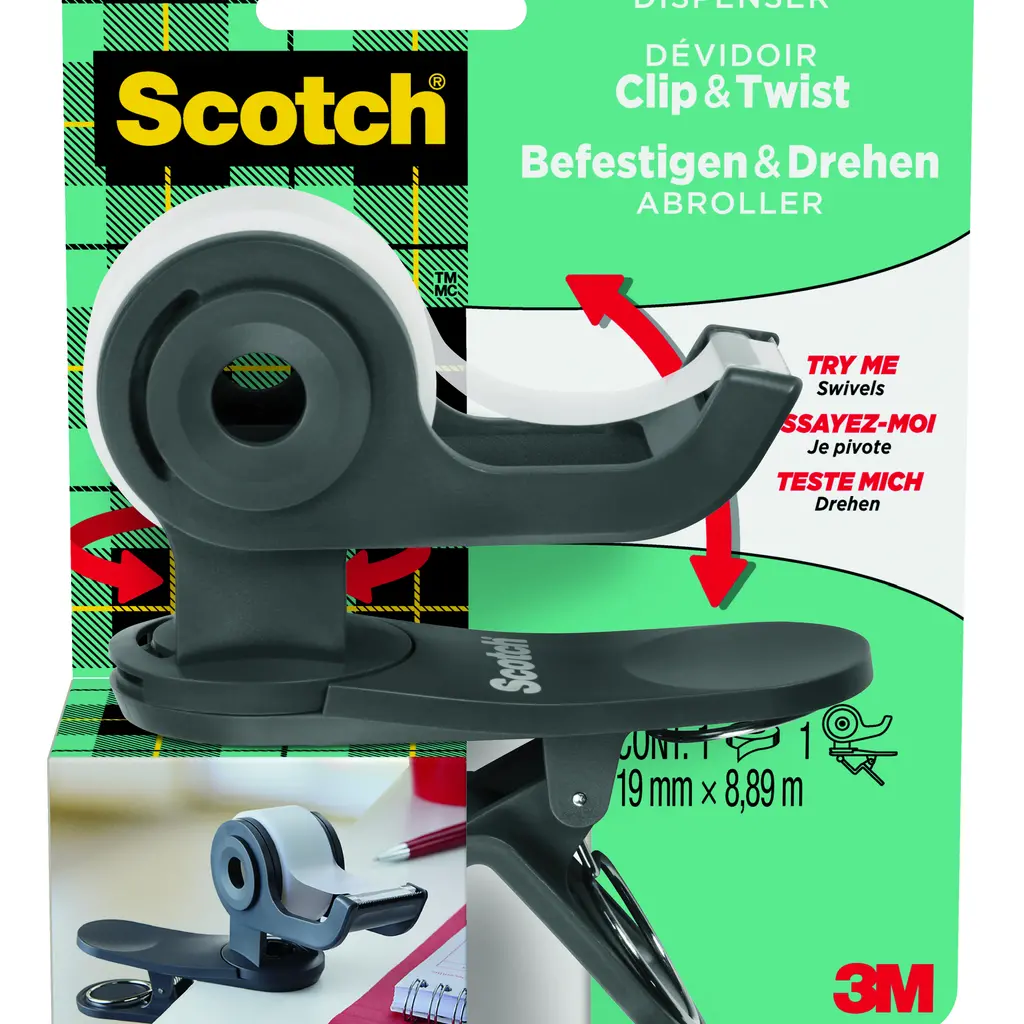 Stojalo za selotejp Clip&Twist Dispenser 19/33 Scotch C-19 temno siv-0