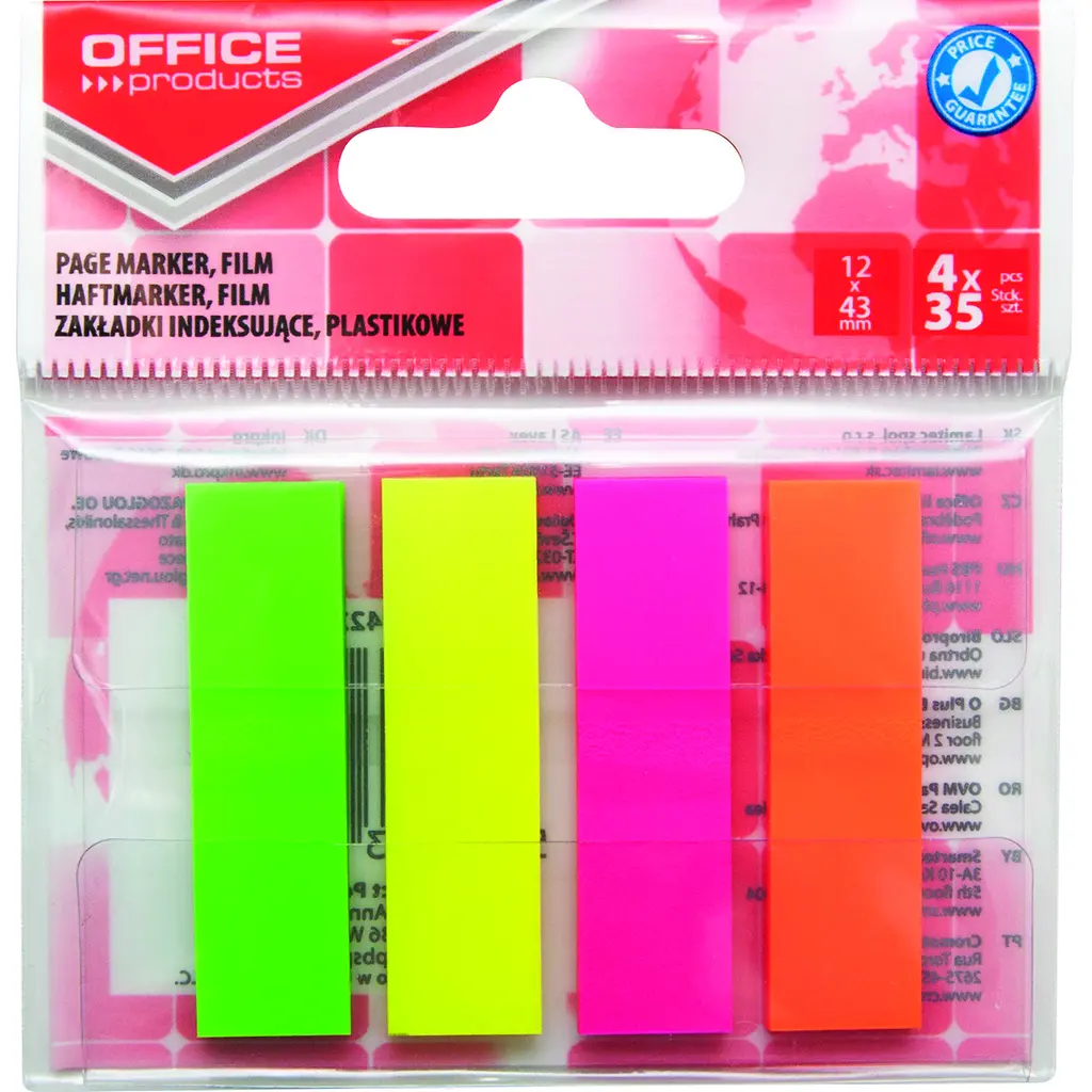 Zastavica 43x12mm 4x35 listova film polprozoren Office products 4 barve-0