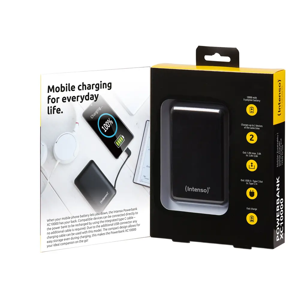 Power Bank prenosni polnilec 10000mAh INTENSO XC10000 - USB-A + USB-C + kabel USB-C - Black-1
