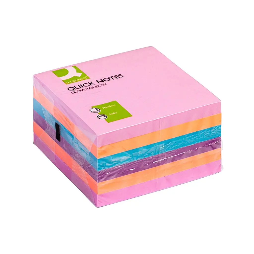 Lističi samolepilni 76x76mm  6x 75 listov Q-Connect Ultra rainbow KF02515-0