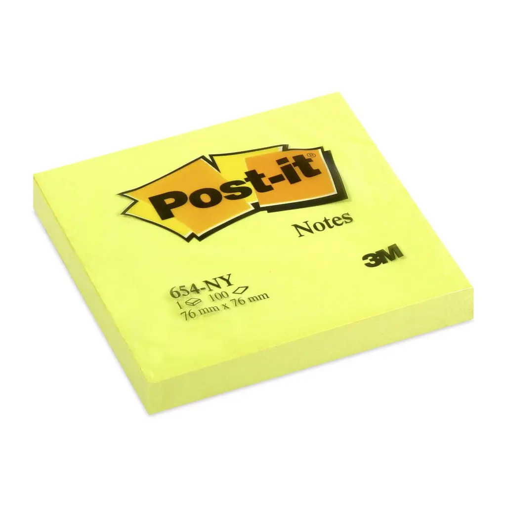 Lističi samolepilni 76x76mm 100 listov 3M Post-it 654NY neon rumen-0