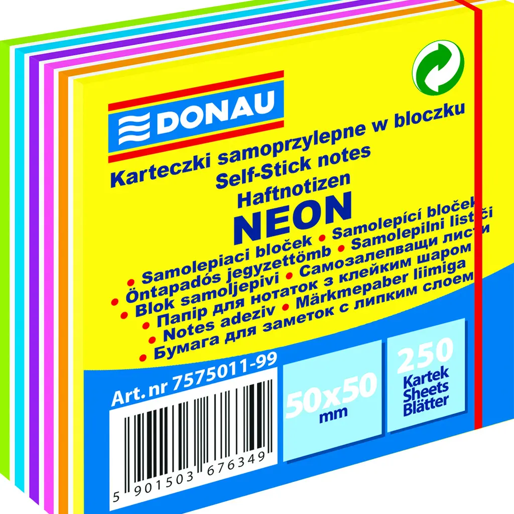 Lističi samolepilni 50x50mm 250 listov Donau mix neon-0