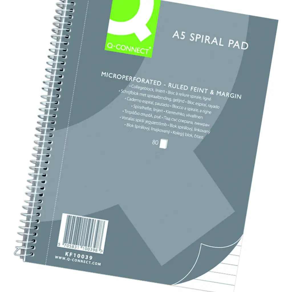 Blok kolegij A5 črtni 80l Q-Connect micro perforacija 6 lukenj-0