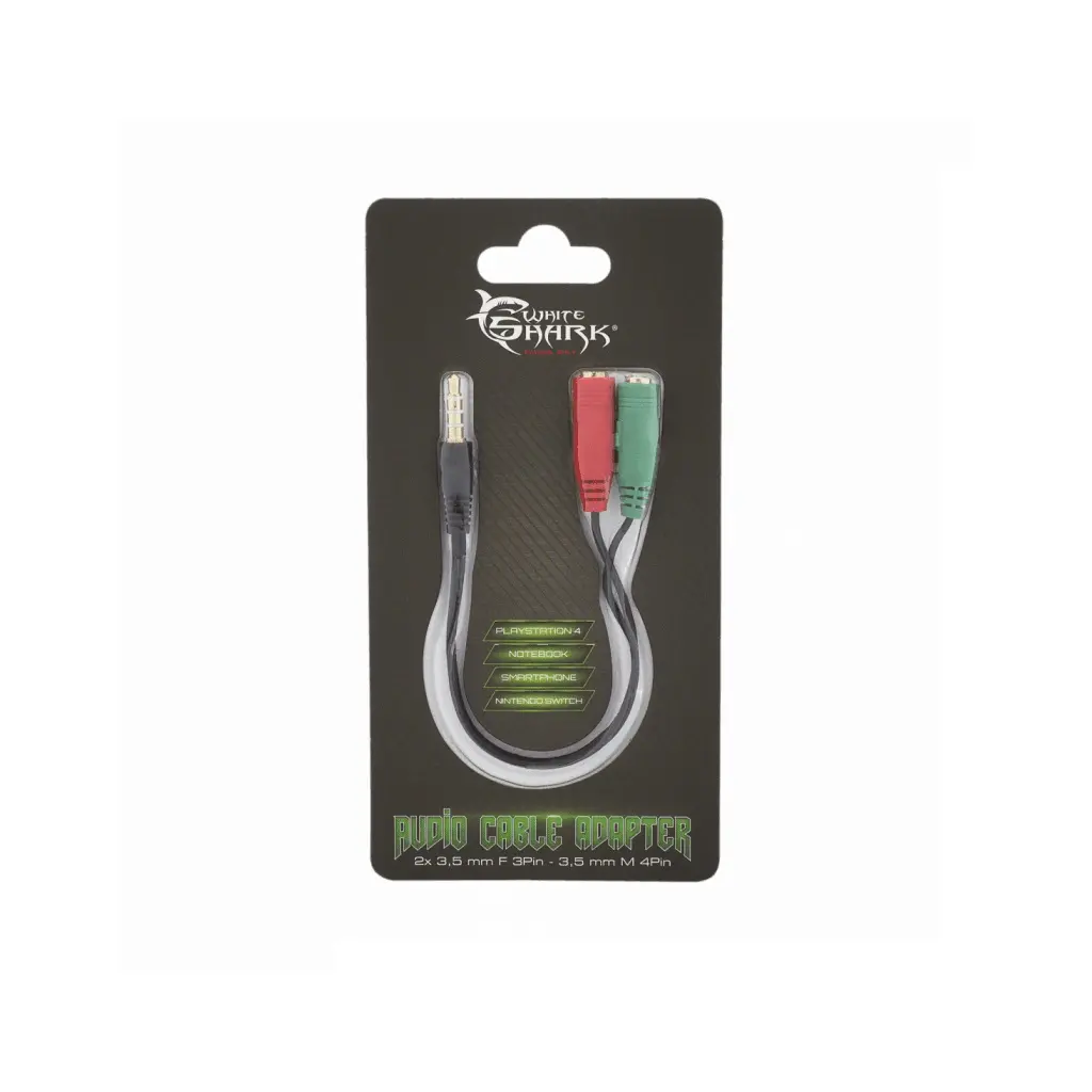 Kabel 3.5mm Stereo Jack-M<=>2x3.5mm Stereo Jack-Ž- 0.2m - WHITE SHARK-1