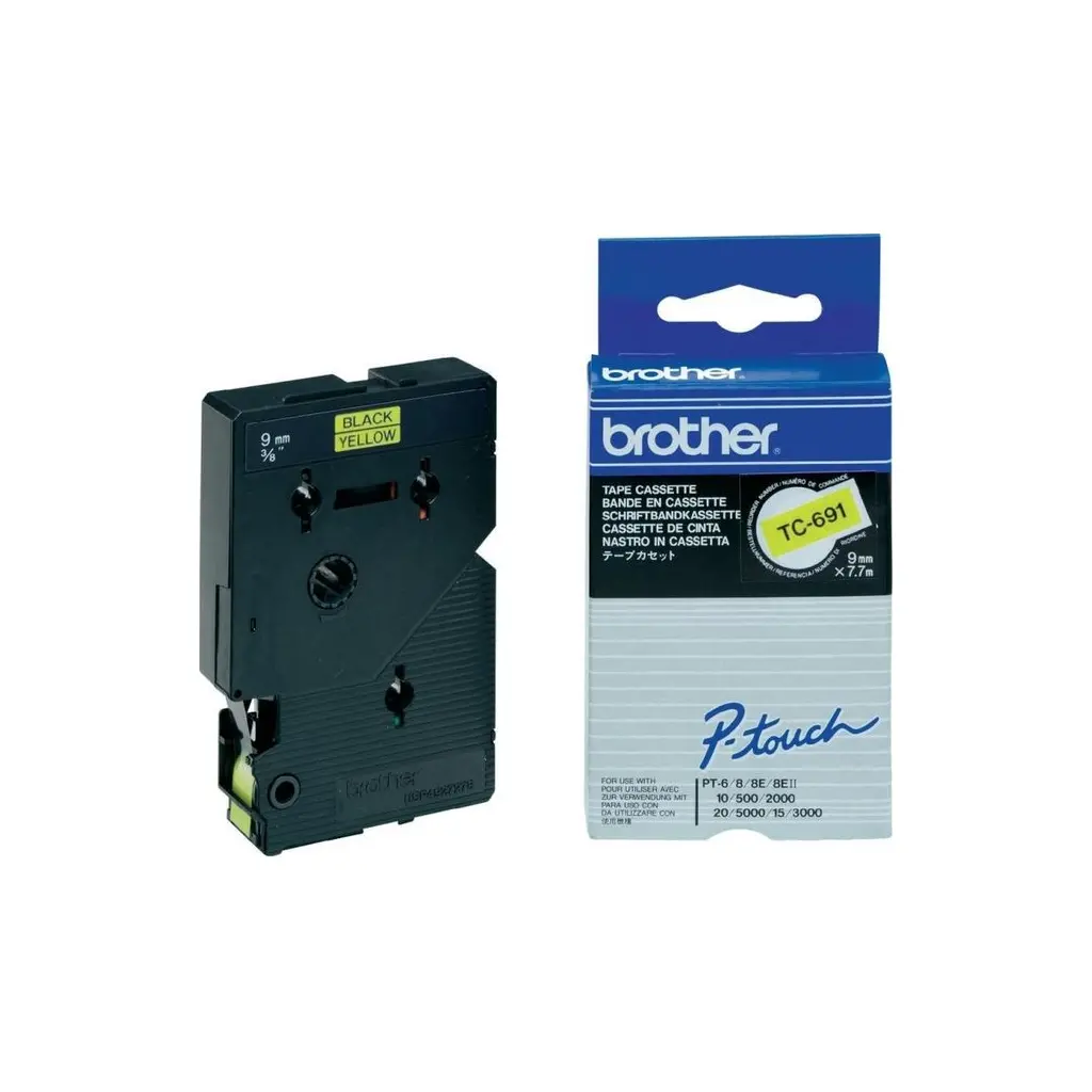 Trak BROTHER  9mm črn izpis na rumenem traku - TC691-0