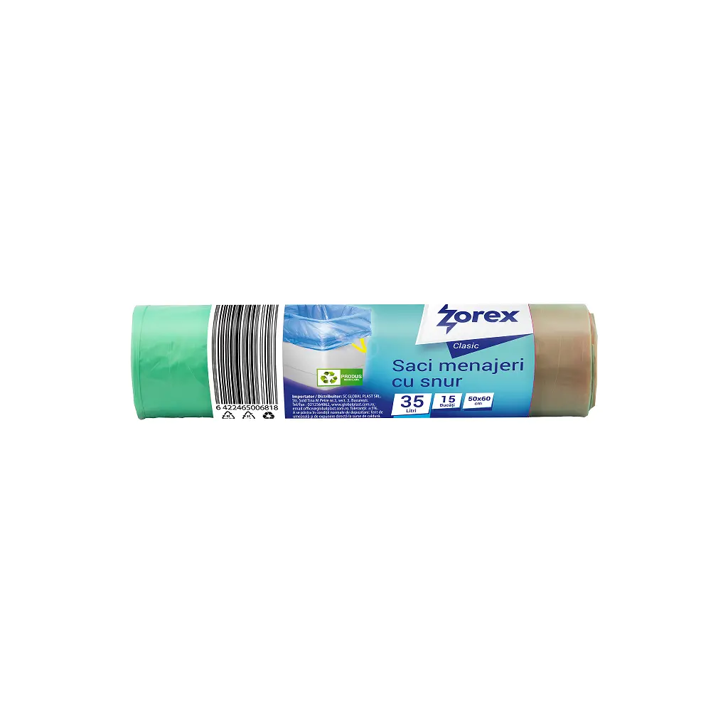 Vrečke za smeti  35L 50x60cm 15/1 HDPE zelene z vezico Zorex Clasic-1