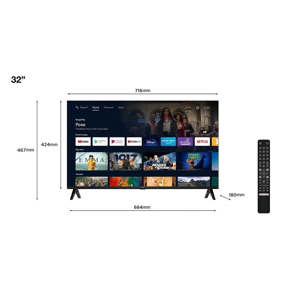 TV TCL 32S5400A, LED, 32", 81cm, HD Ready, Android-11