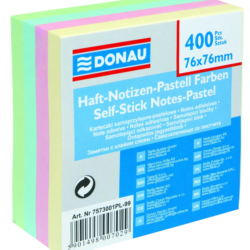 Lističi samolepilni 76x76mm 400 listov Donau mix pastel-0