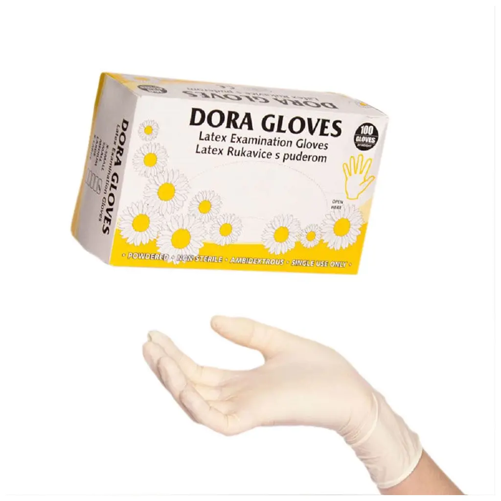 Rokavice iz lateksa za enkratno uporabo pudrane S 100/1 Dora-0