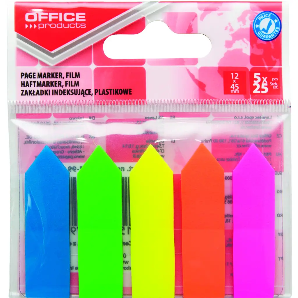 Zastavica 45x12mm 5x25 listov film polprozoren Office products puščica 5 barv-0