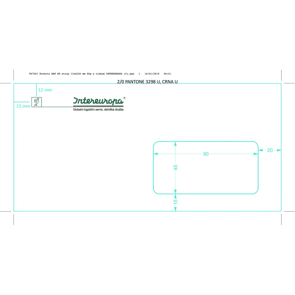 SLO KUVERTA  ABT DO STRIP 110x230mm 90 gr, INTEREUROPA, 2/0-0