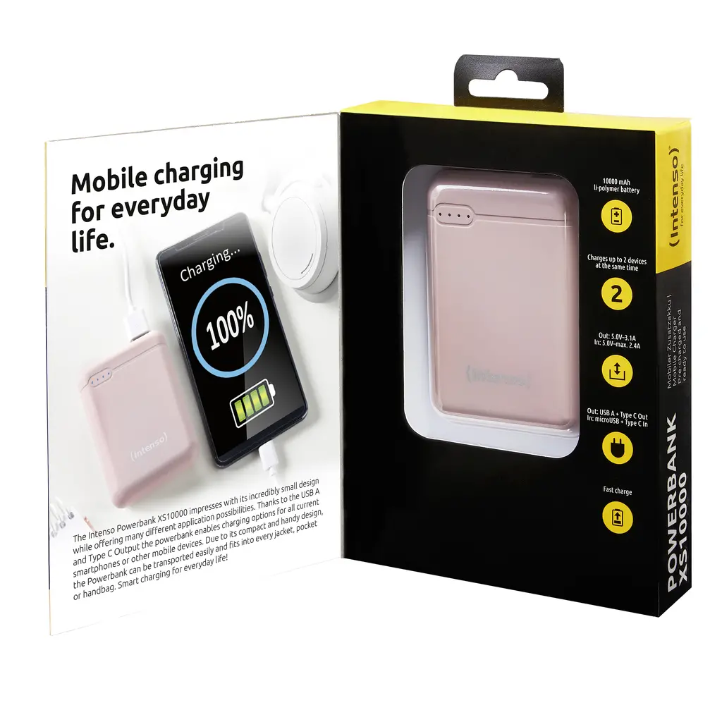 Power Bank 10000mAh INTENSO XS10000 - Micro USB + USB-C - Rose-1