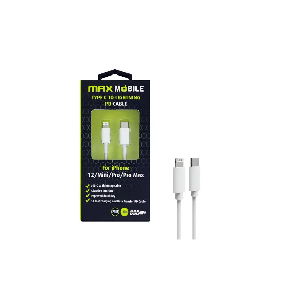 Kabel Lightning USB-C MAXMOBILE DATA PD 3A 20W 1.5m bijeli-0
