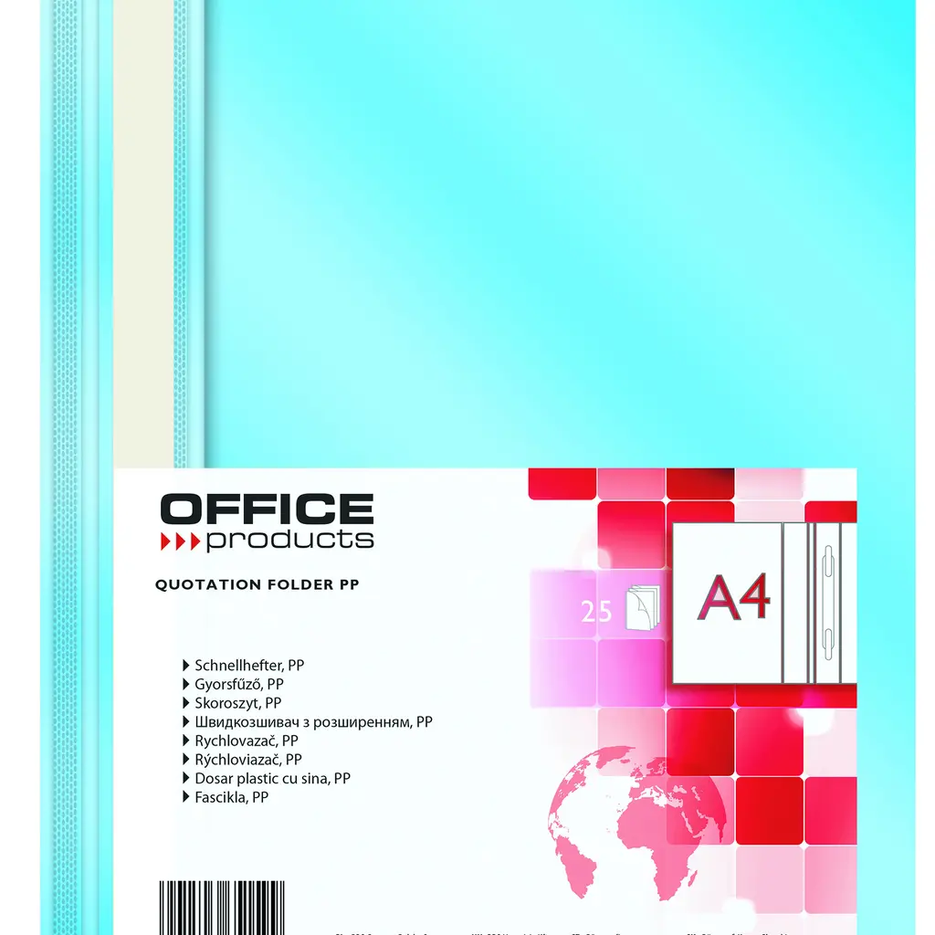 Mapa s plastično sponko A4 Office products 25/1 svetlo modra-0