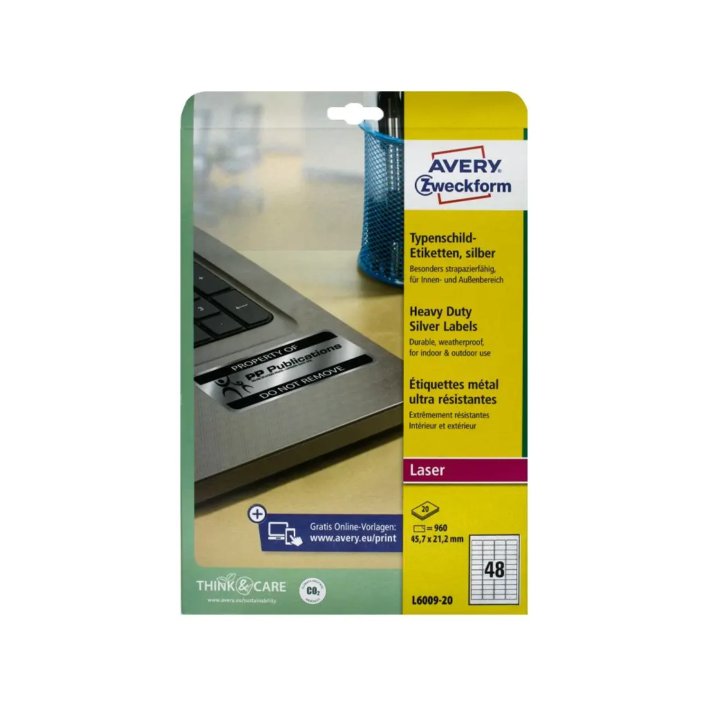 Etiketa laser/copy poliester  45,7x21,2 Zweckform L6009 vodoodporna 20/1 srebrna-1