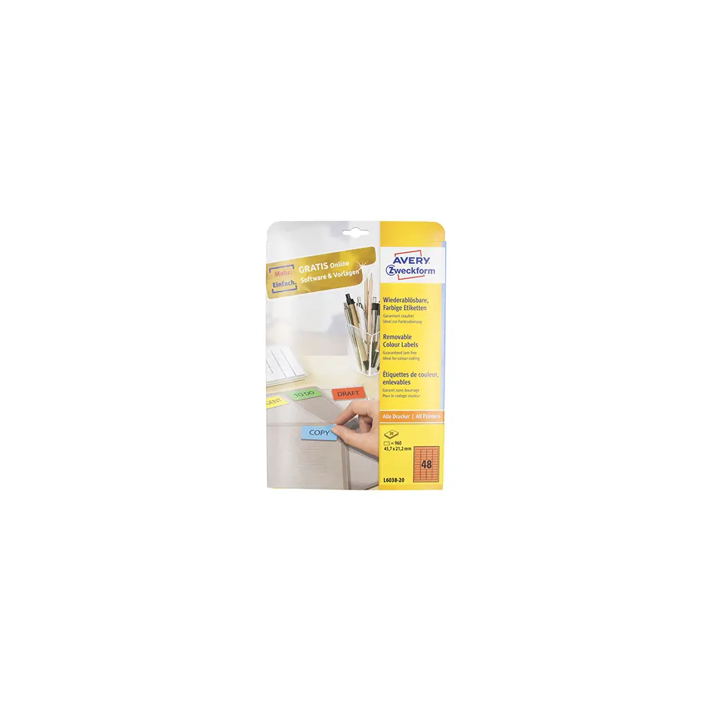 Etiketa laser/inkjet/copy  45,7x21,2 Zweckform L6038 odlepljiva 20/1 rdeča-1