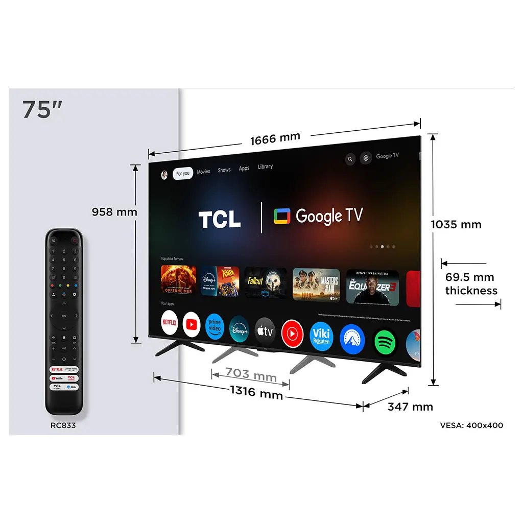 TV TCL 75P7K, QLED, 75", 190cm, UHD, Google TV-6