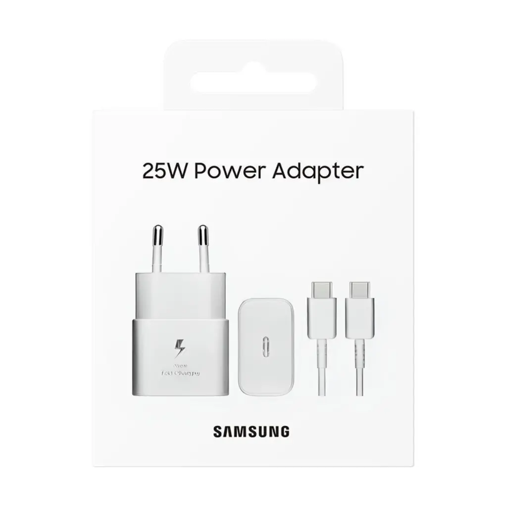 Adapter za napajanje SAMSUNG - hišni polnilec Type-C 25W hitri GaN + kabel Type-C, bel, BLISTER-1