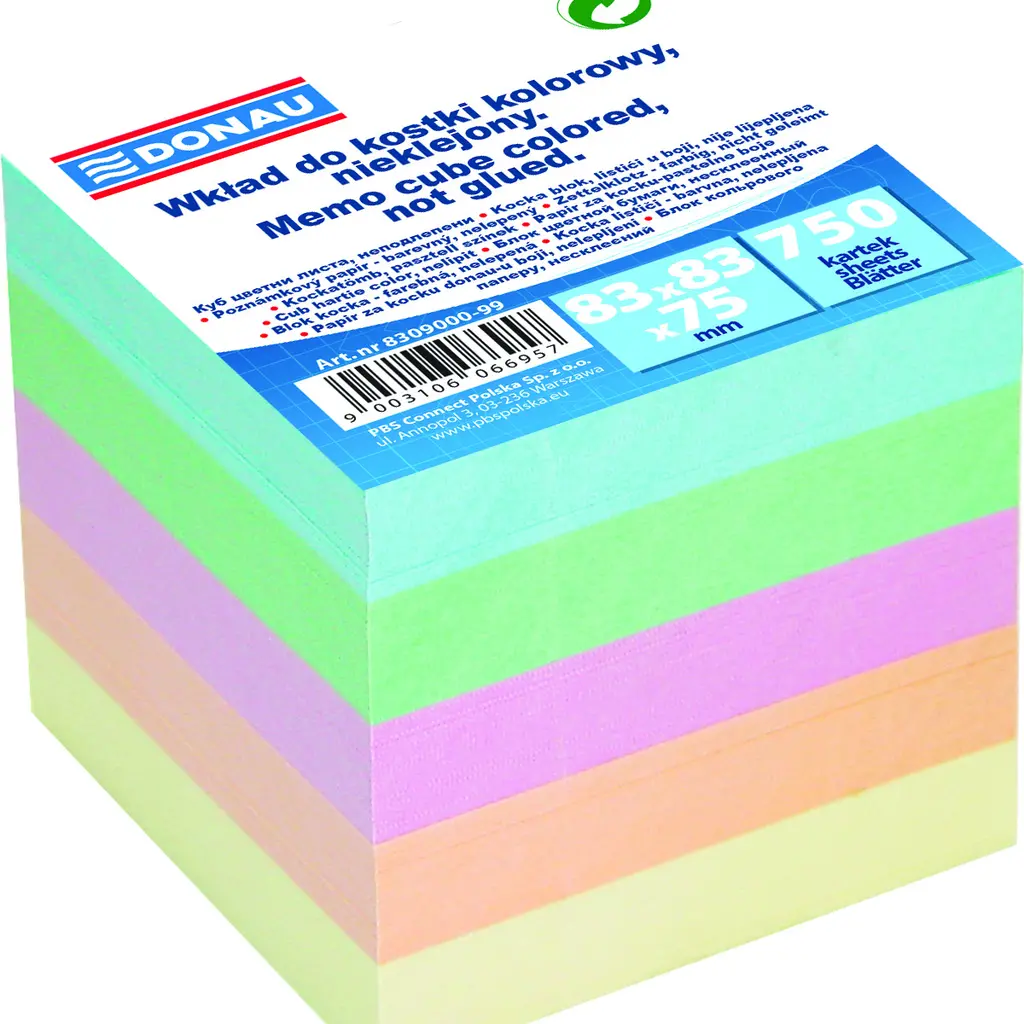 Papir za kocko 8,3x8,3x7,5cm Donau pastelne barve-0