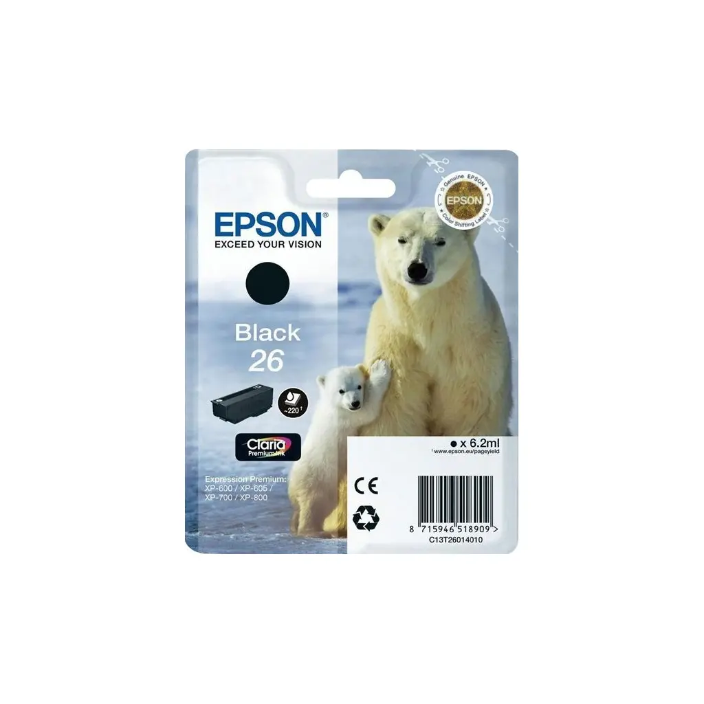Črnilo EPSON T26014020 Black No.26 original-0