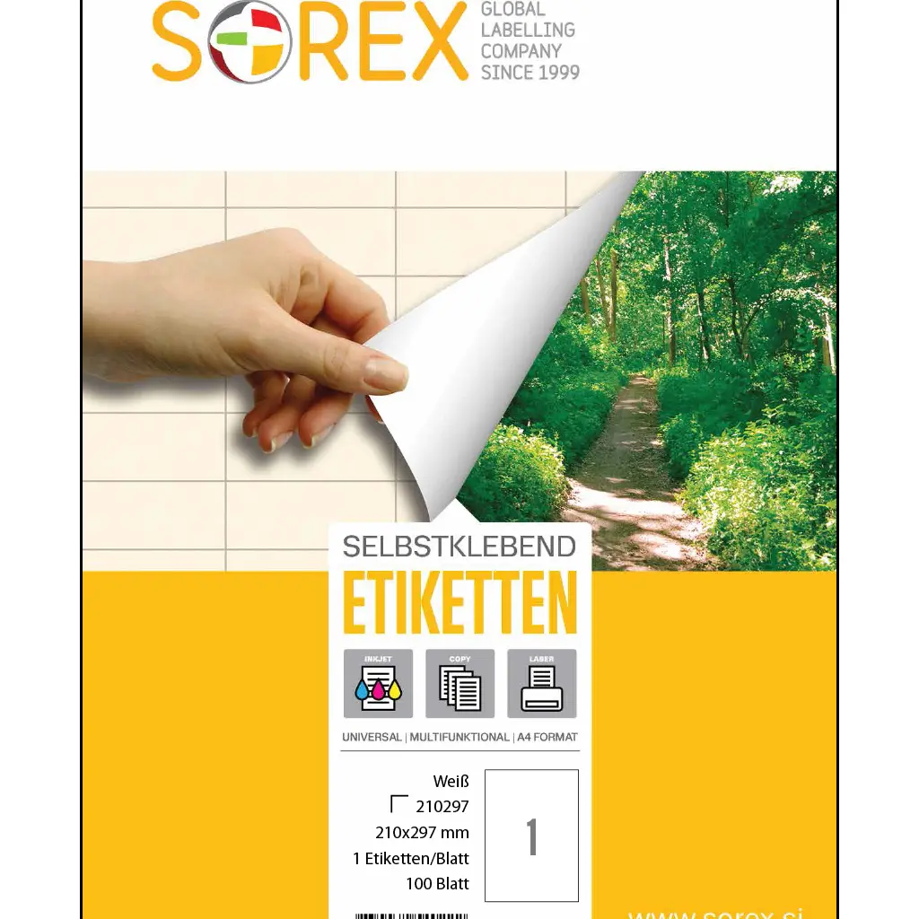 Etiketa laser/inkjet/copy 210,0x297,0 Sorex 100/1-0