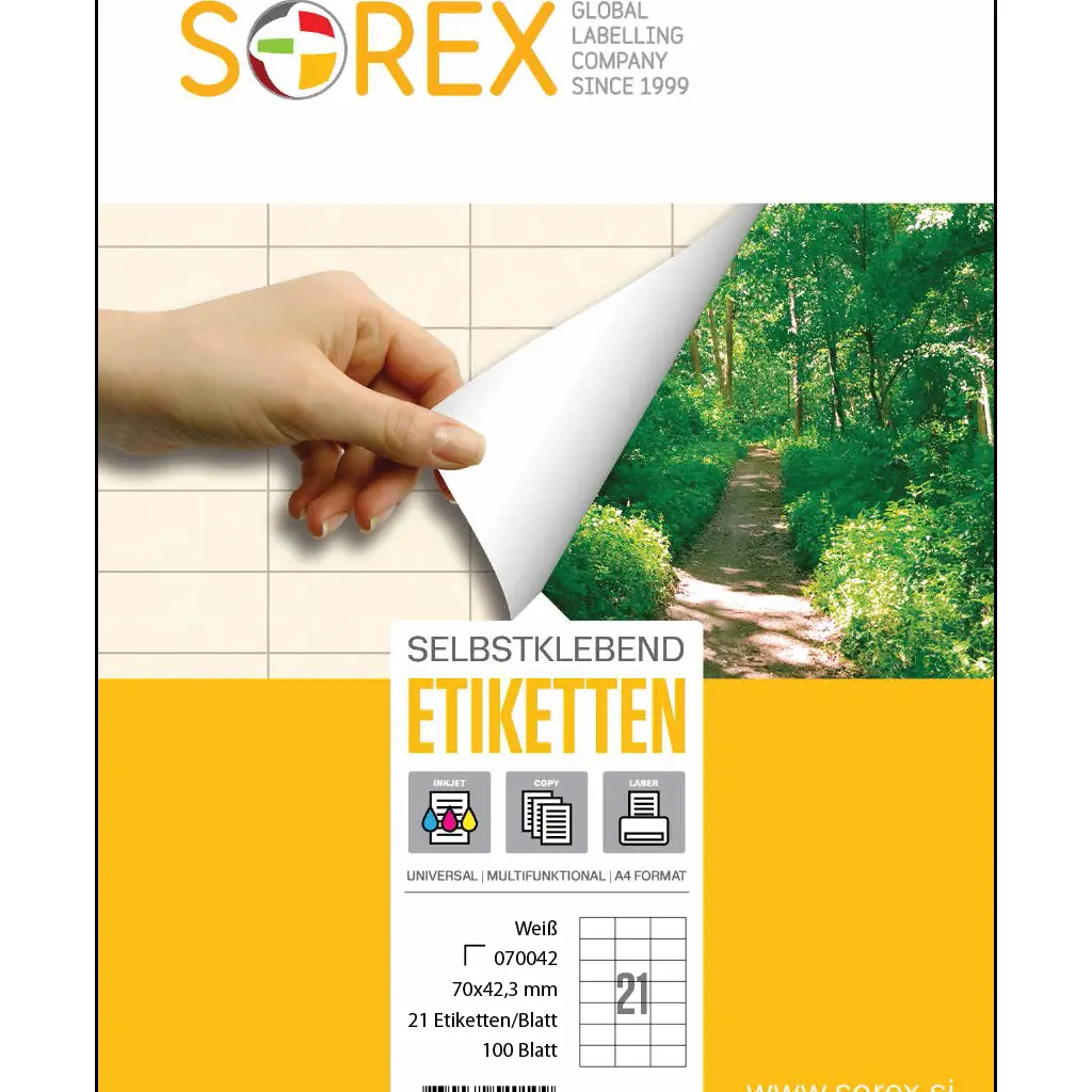Etiketa laser/inkjet/copy  70,0x42,3 Sorex 100/1-0