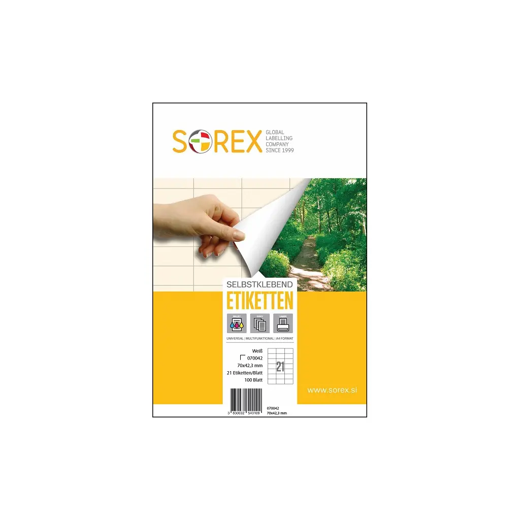 Etiketa laser/inkjet/copy  70,0x42,3 Sorex 100/1-1
