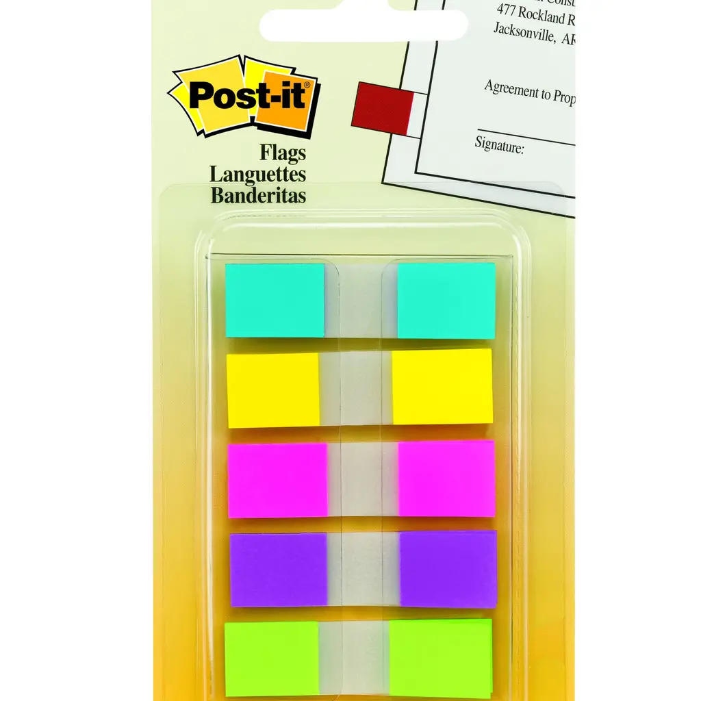 Zastavica 43,1x11,9mm 5x20 listov film polprozoren 3M 683-5CB blister 5 barv-0