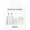 Adapter za napajanje SAMSUNG - hišni polnilec Type-C 25W hitri GaN + kabel Type-C, bel, BLISTER-0