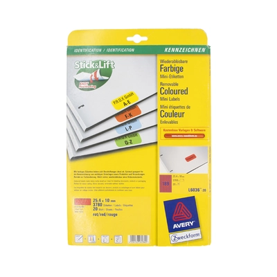 Etiketa laser/inkjet/copy 25,4x10 Zweckform L6036 20/1 rdeča odlepljiva Etiketa laser/inkjet/copy 25,4x10 Zweckform L6036 20/1 rdeča odlepljiva