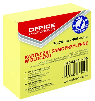 Lističi samolepilni 76x76mm 400 listov Office products rumen Lističi samolepilni 76x76mm 400 listov Office products rumen