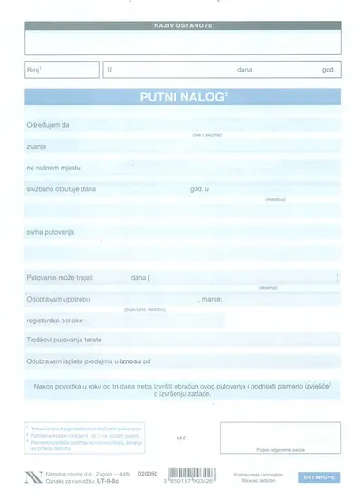 TI.II-8c Putni nalog s putnim računom A5 NN + TI.II-8c Putni nalog s putnim računom A5 NN +