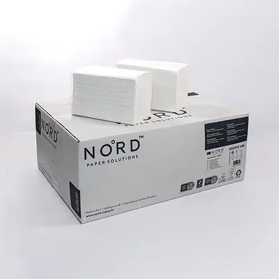 Papirnate brisače v lističih "V" 24x21cm 2-sl. bele 15/1 celuloza Papirnate brisače v lističih "V" 24x21cm 2-sl. bele 15/1 celuloza