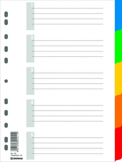 Pregrada plastična A4 kolor 5 listov Donau 7704095PL-99 Pregrada plastična A4 kolor 5 listov Donau 7704095PL-99
