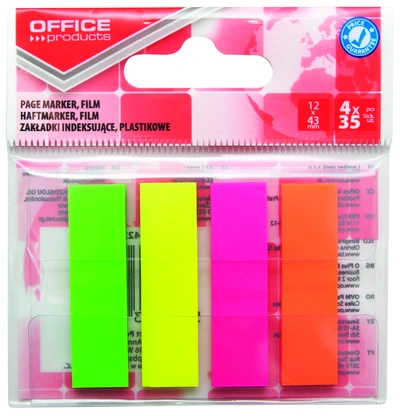 Zastavica 43x12mm 4x35 listova film polprozoren Office products 4 barve Zastavica 43x12mm 4x35 listova film polprozoren Office products 4 barve
