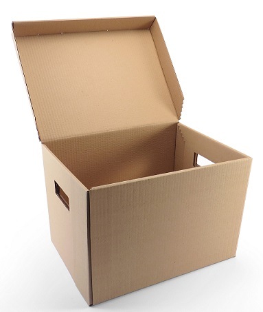 Škatla kartonska arhivska s pokrovom in luknjami za prijem 370x280x260mm tri slojna