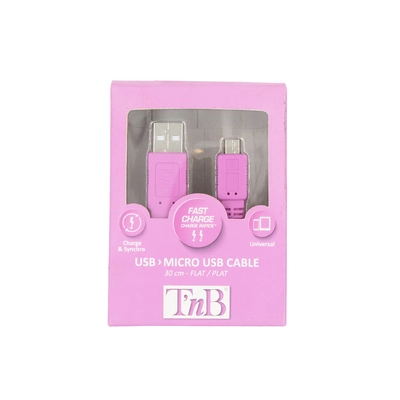 Kabel USB tip A-M<=>USB tip micro B-M 0.3m Pink - T'nB Kabel USB tip A-M<=>USB tip micro B-M 0.3m Pink - T'nB