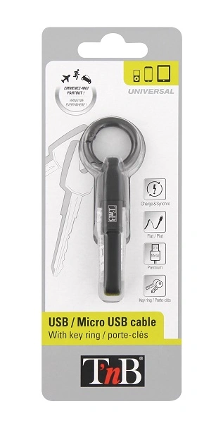 Kabel USB tip A-M<=>USB tip micro B-M 0.2m Black - T'nB - Key Ring Kabel USB tip A-M<=>USB tip micro B-M 0.2m Black - T'nB - Key Ring