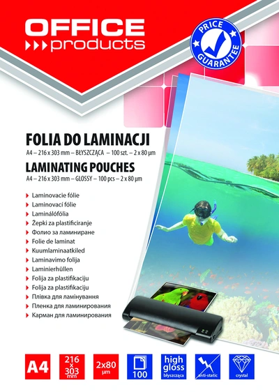 Žepki za plastificiranje A4 80mic 100/1 sijaj Office products Žepki za plastificiranje A4 80mic 100/1 sijaj Office products