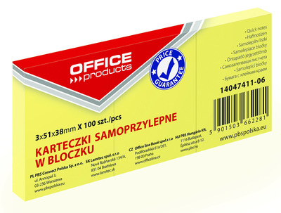 Lističi samolepilni 38x51mm 3x100 listov Office products rumen Lističi samolepilni 38x51mm 3x100 listov Office products rumen