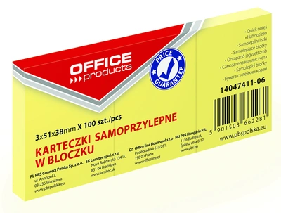 Lističi samolepilni 38x51mm 3x100 listov Office products rumen Lističi samolepilni 38x51mm 3x100 listov Office products rumen