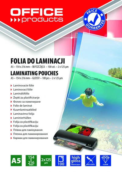 Žepki za plastificiranje A5 125mic 100/1 sijaj Office products Žepki za plastificiranje A5 125mic 100/1 sijaj Office products