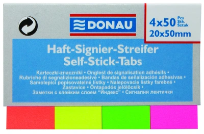 Zastavica 50x20mm 4x50 listov papirnati Donau 4 barve Zastavica 50x20mm 4x50 listov papirnati Donau 4 barve